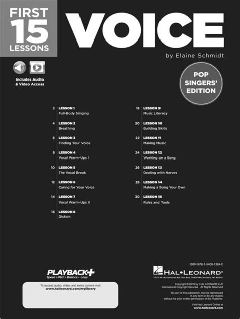 First 15 Lessons - Voice (Pop Singers' Edition)